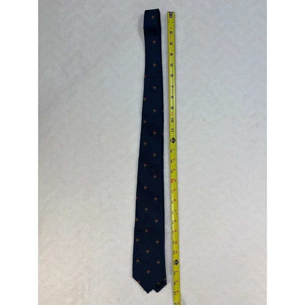 Triminghams Navy Silk Embroidered‎ Paisley Necktie Mens 3.25